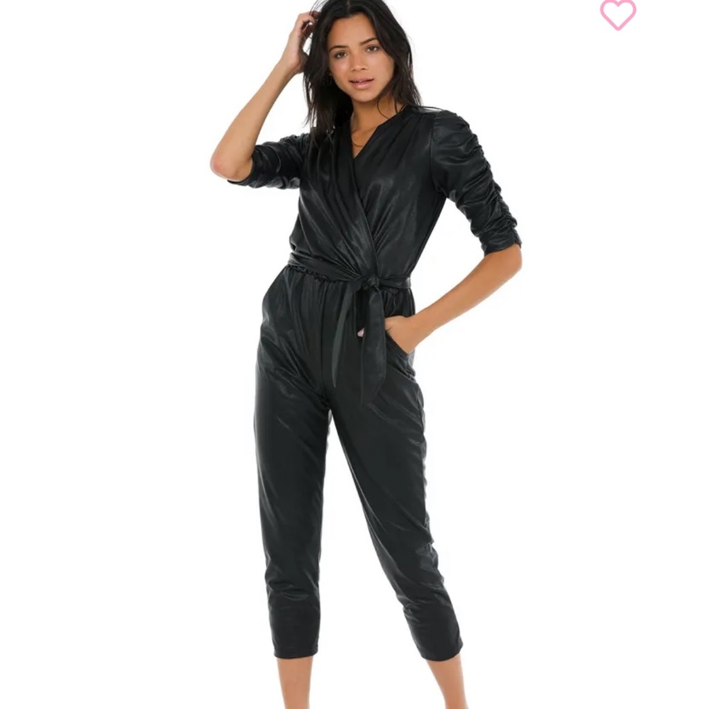 Amanda Uprichard Annika Faux Leather Black Jumpsuit XS